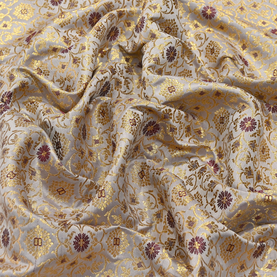 Premium Satin Zari Ideal Brocade Fabric | Luxury Traditional Designer Brocade Fabric | HS0081-2