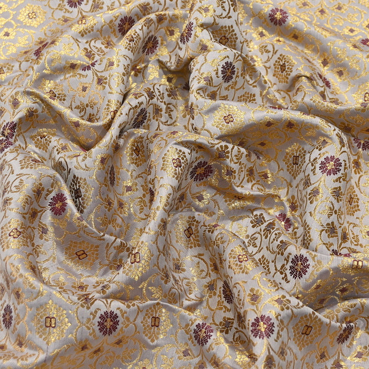 Premium Satin Zari Ideal Brocade Fabric | Luxury Traditional Designer Brocade Fabric | HS0081-2