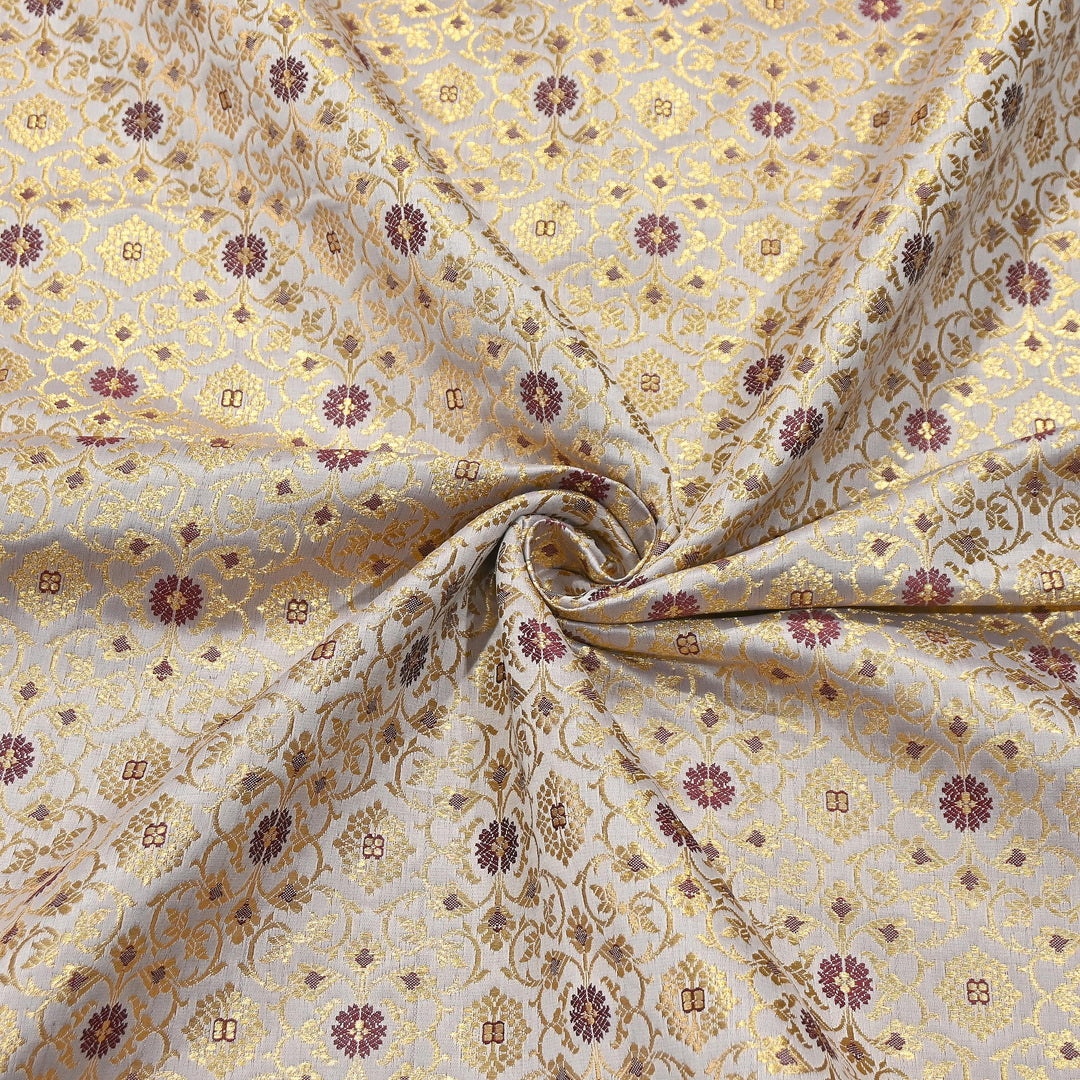 Premium Satin Zari Ideal Brocade Fabric | Luxury Traditional Designer Brocade Fabric | HS0081-2