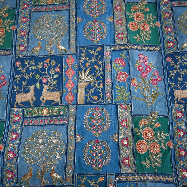 Crape Position Print Zari Sequence Embroidery Fabrics