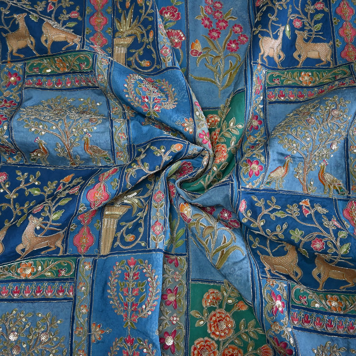 Crape Position Print Zari Sequence Embroidery Fabrics