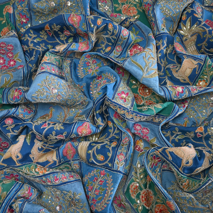 Crape Position Print Zari Sequence Embroidery Fabrics