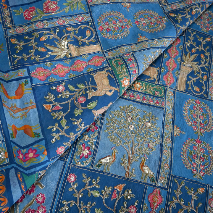 Crape Position Print Zari Sequence Embroidery Fabrics