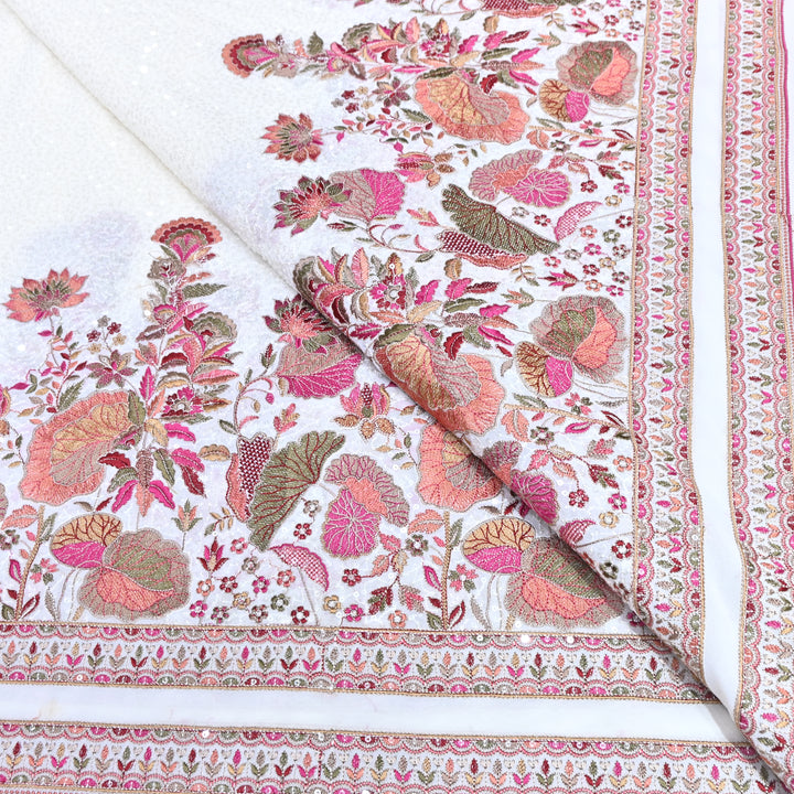 White Color Georgette Multi Thread & Sequins Embroidery – Designer Embroidered Fabric - D28469-3