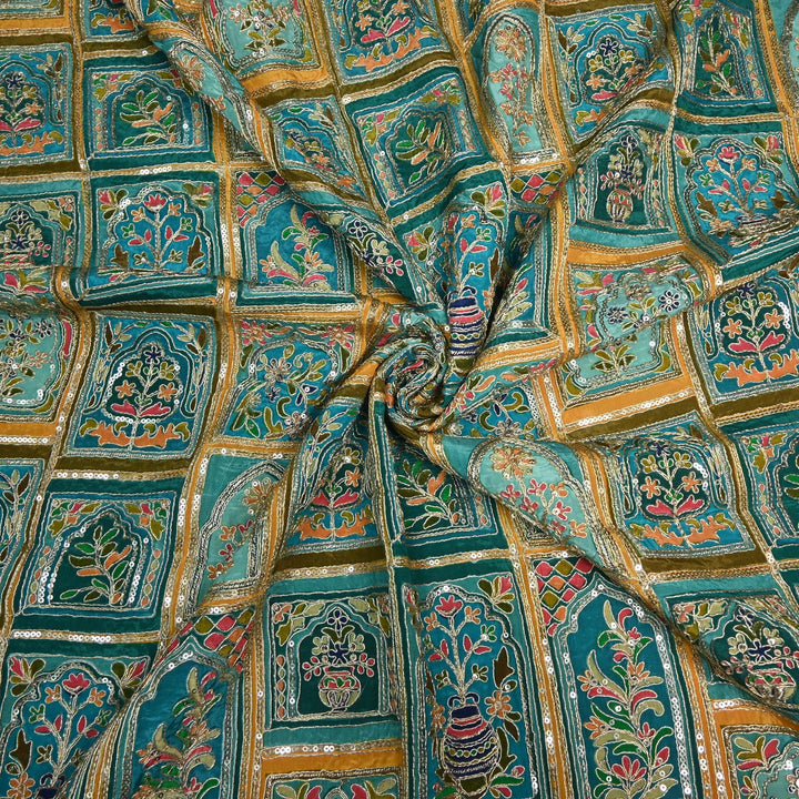 Beautiful Designer Crepe Position Prints, Zari & Sequin Embroidery Fabrics