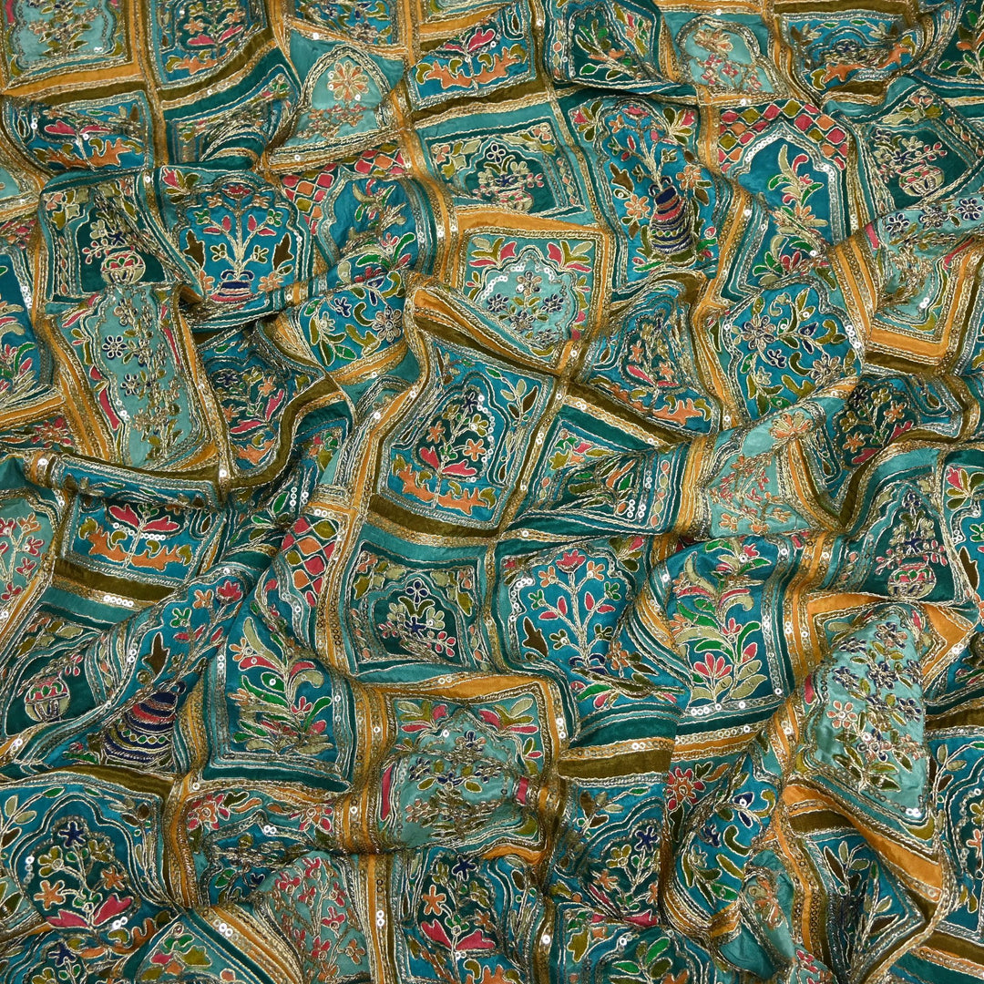 Beautiful Designer Crepe Position Prints, Zari & Sequin Embroidery Fabrics