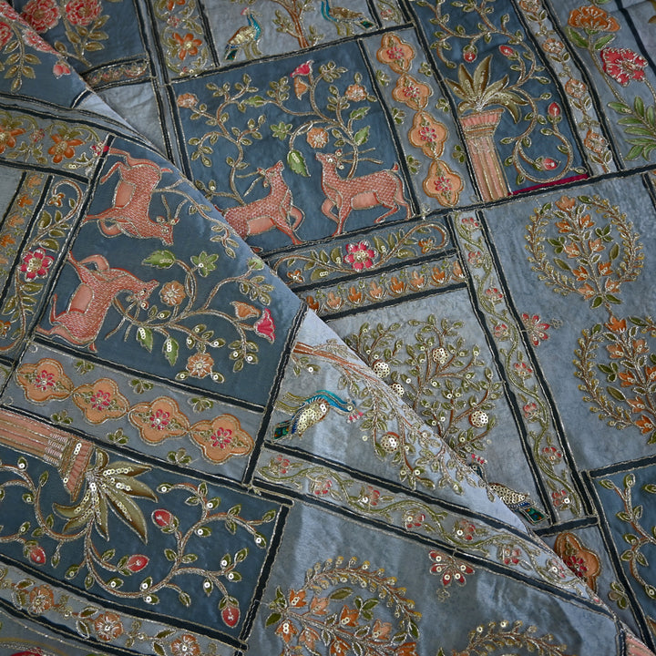 Crape Position Print Zari Sequence Embroidery Fabrics