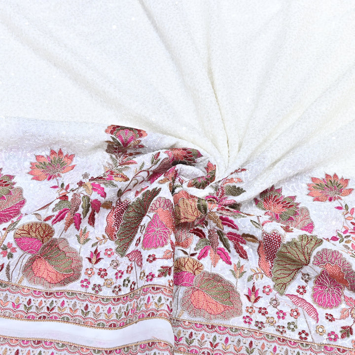 White Color Georgette Multi Thread & Sequins Embroidery – Designer Embroidered Fabric - D28469-3