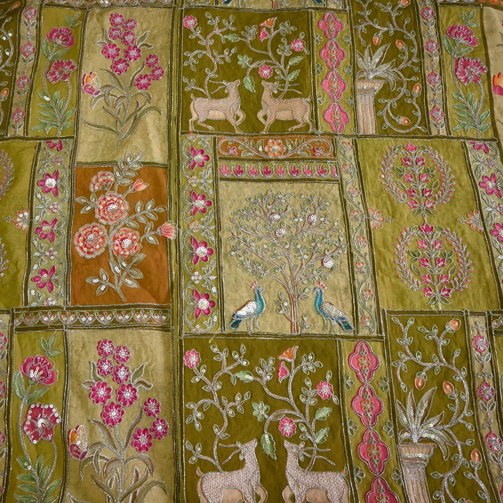 Crape Position Print Zari Sequence Embroidery Fabrics