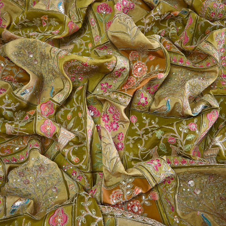 Crape Position Print Zari Sequence Embroidery Fabrics