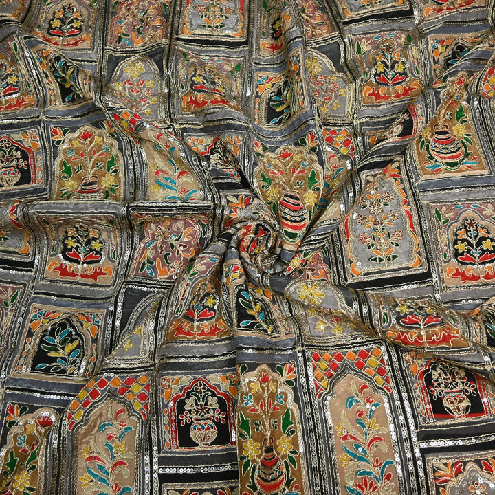 Beautiful Designer Crepe Position Prints, Zari & Sequin Embroidery Fabrics