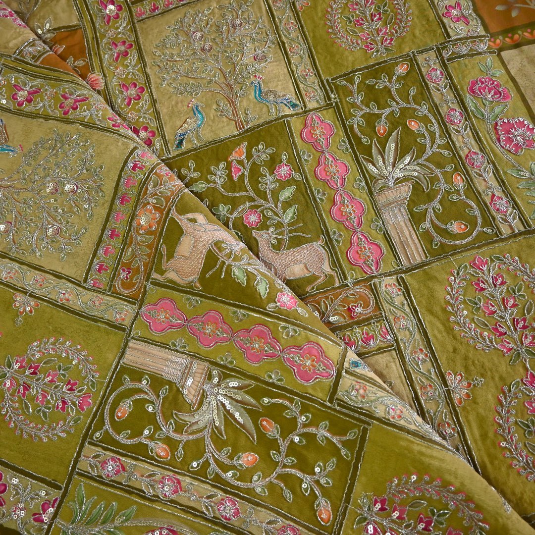 Crape Position Print Zari Sequence Embroidery Fabrics