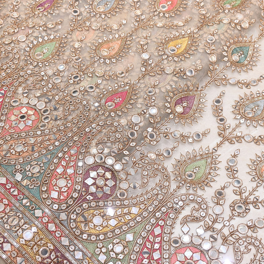 Premium Net Moti Mirror & Sequins Embroidery Fabric 54" | Designer Fabrics | V2344C
