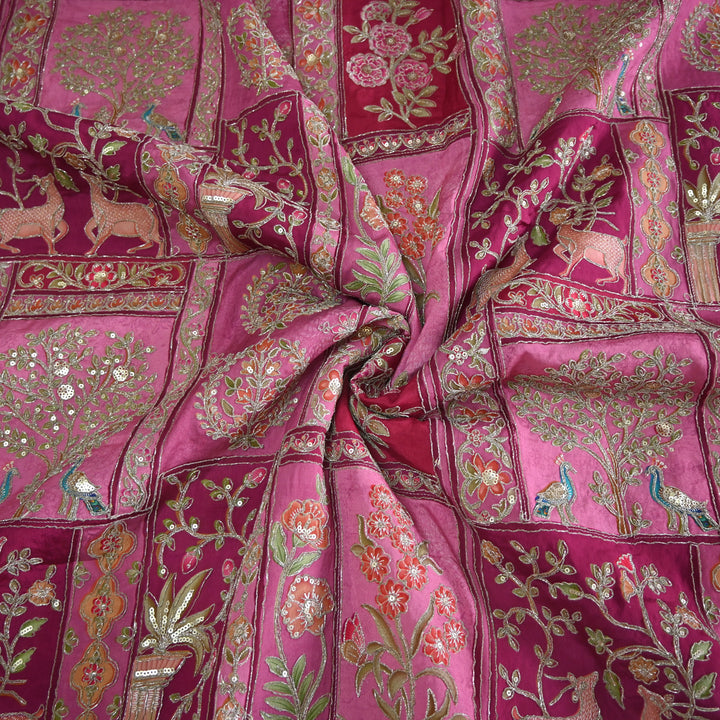 Crape Position Print Zari Sequence Embroidery Fabrics