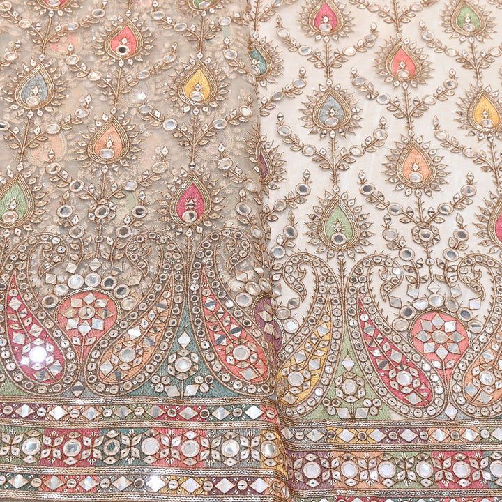 Premium Net Moti Mirror & Sequins Embroidery Fabric 54" | Designer Fabrics | V2344C