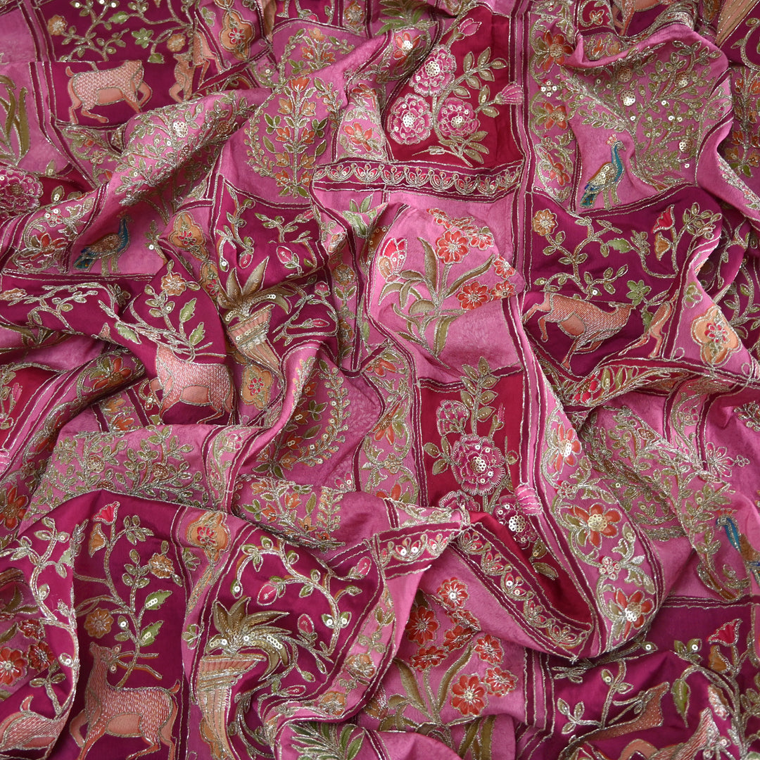 Crape Position Print Zari Sequence Embroidery Fabrics