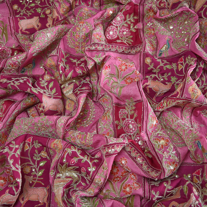 Crape Position Print Zari Sequence Embroidery Fabrics