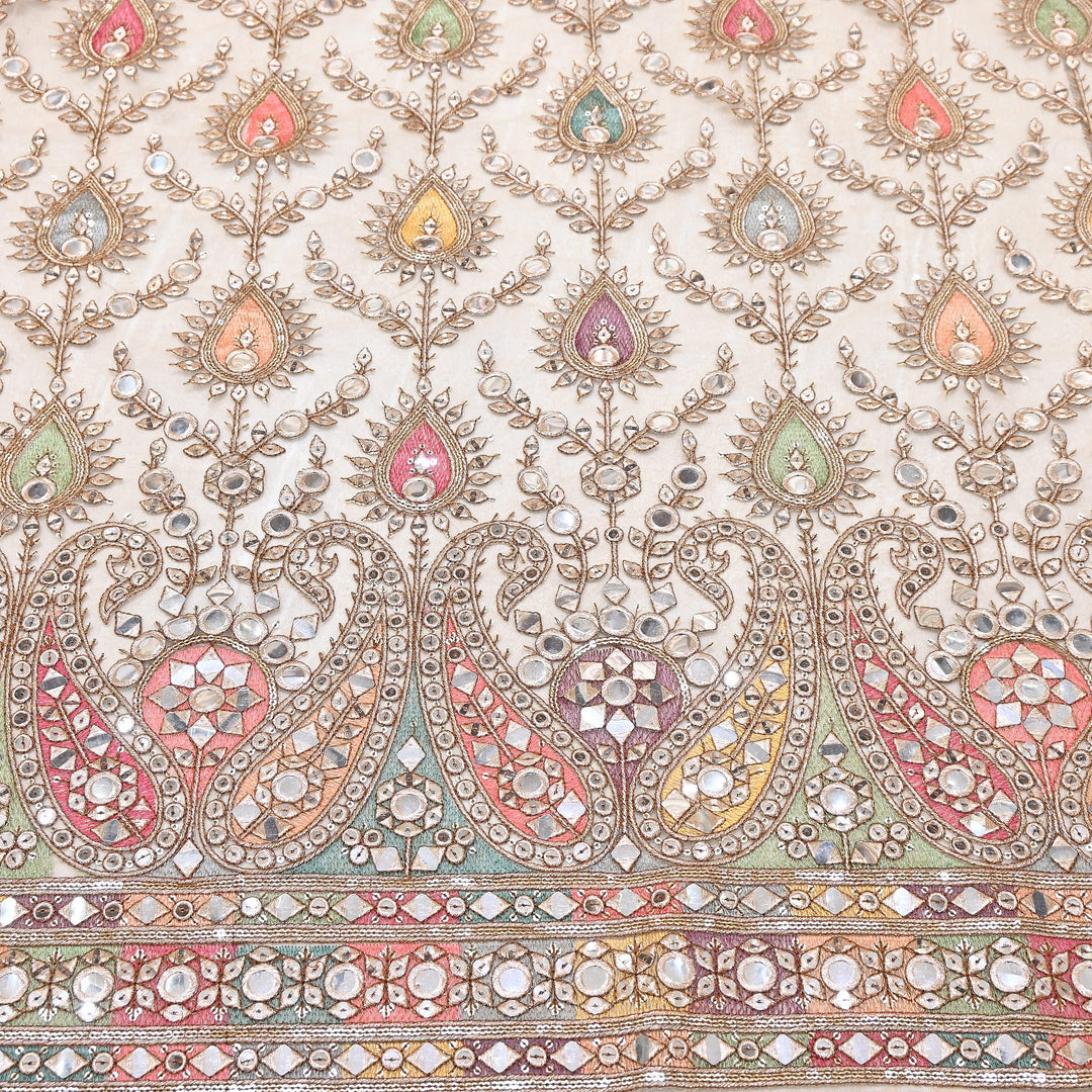 Premium Net Moti Mirror & Sequins Embroidery Fabric 54" | Designer Fabrics | V2344C