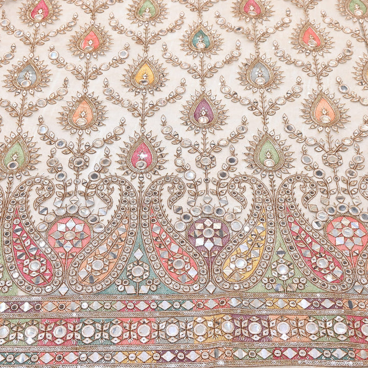 Premium Net Moti Mirror & Sequins Embroidery Fabric 54" | Designer Fabrics | V2344C