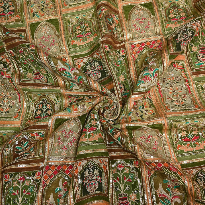 Beautiful Designer Crepe Position Prints, Zari & Sequin Embroidery Fabrics