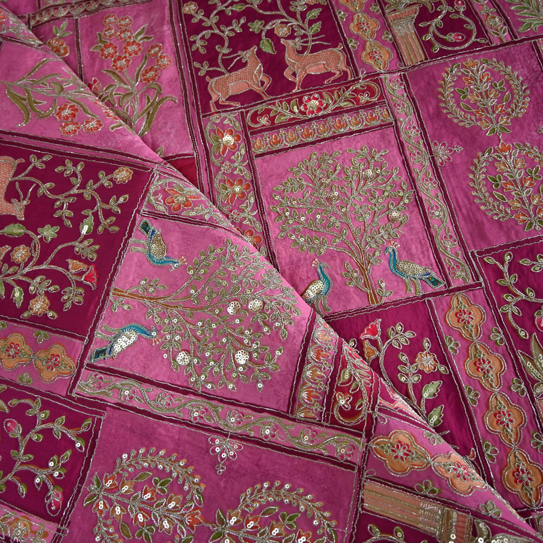 Crape Position Print Zari Sequence Embroidery Fabrics