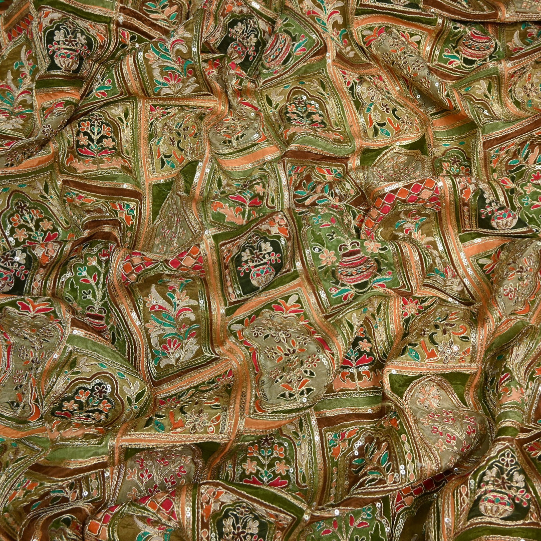 Beautiful Designer Crepe Position Prints, Zari & Sequin Embroidery Fabrics