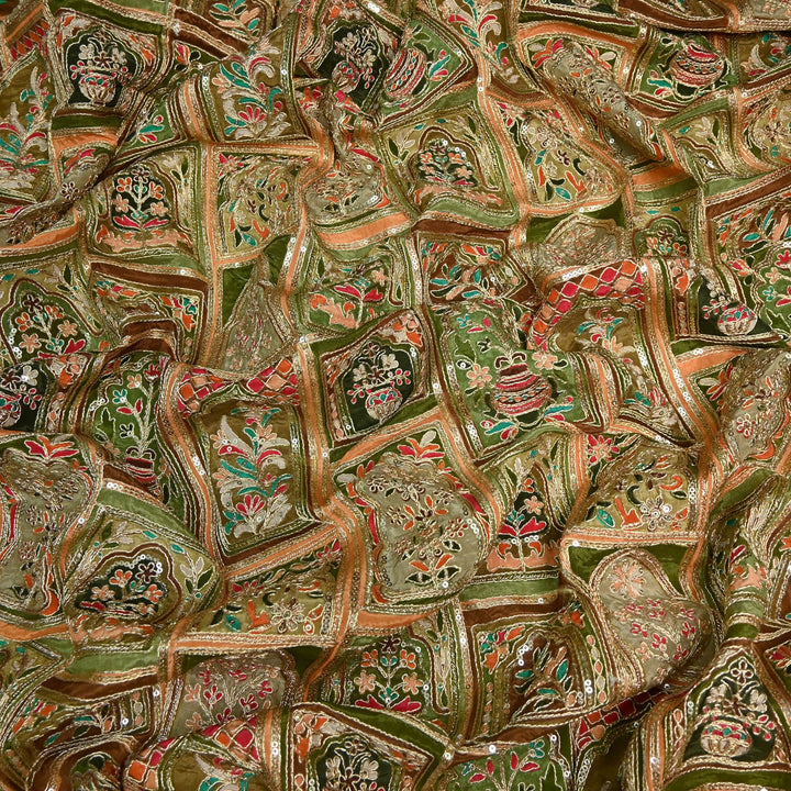 Beautiful Designer Crepe Position Prints, Zari & Sequin Embroidery Fabrics