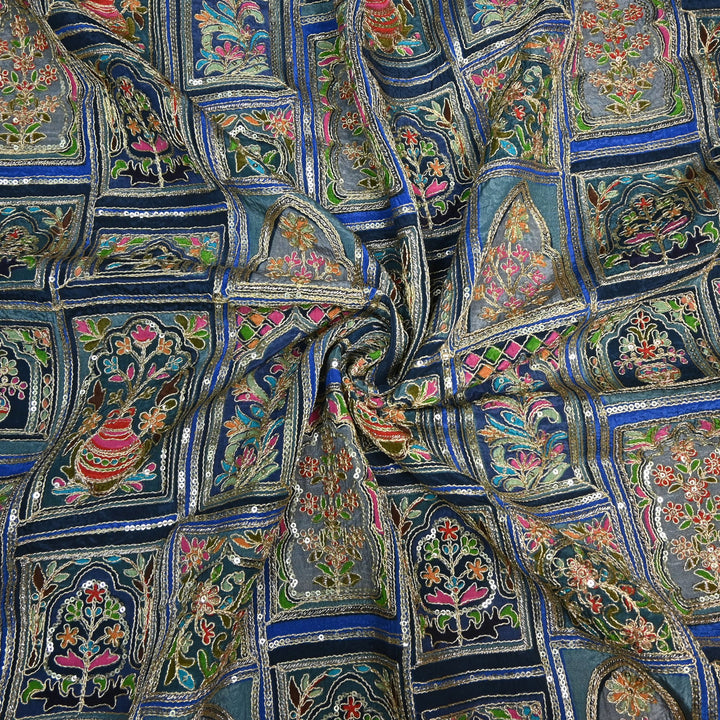 Beautiful Designer Crepe Position Prints, Zari & Sequin Embroidery Fabrics