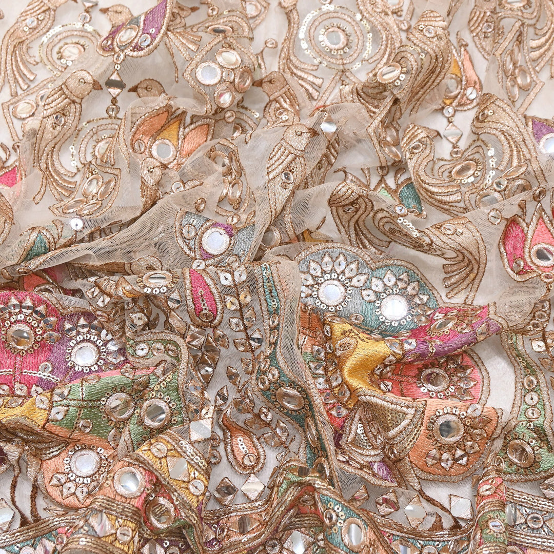 Premium Net Moti Zari & Sequins Embroidery Fabric 54" | Designer Fabrics | V2800C