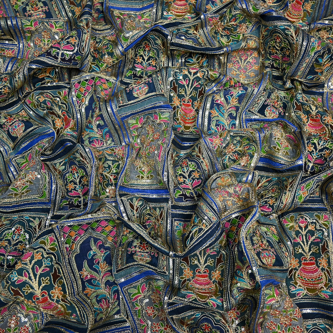 Beautiful Designer Crepe Position Prints, Zari & Sequin Embroidery Fabrics
