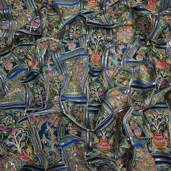 Beautiful Designer Crepe Position Prints, Zari & Sequin Embroidery Fabrics