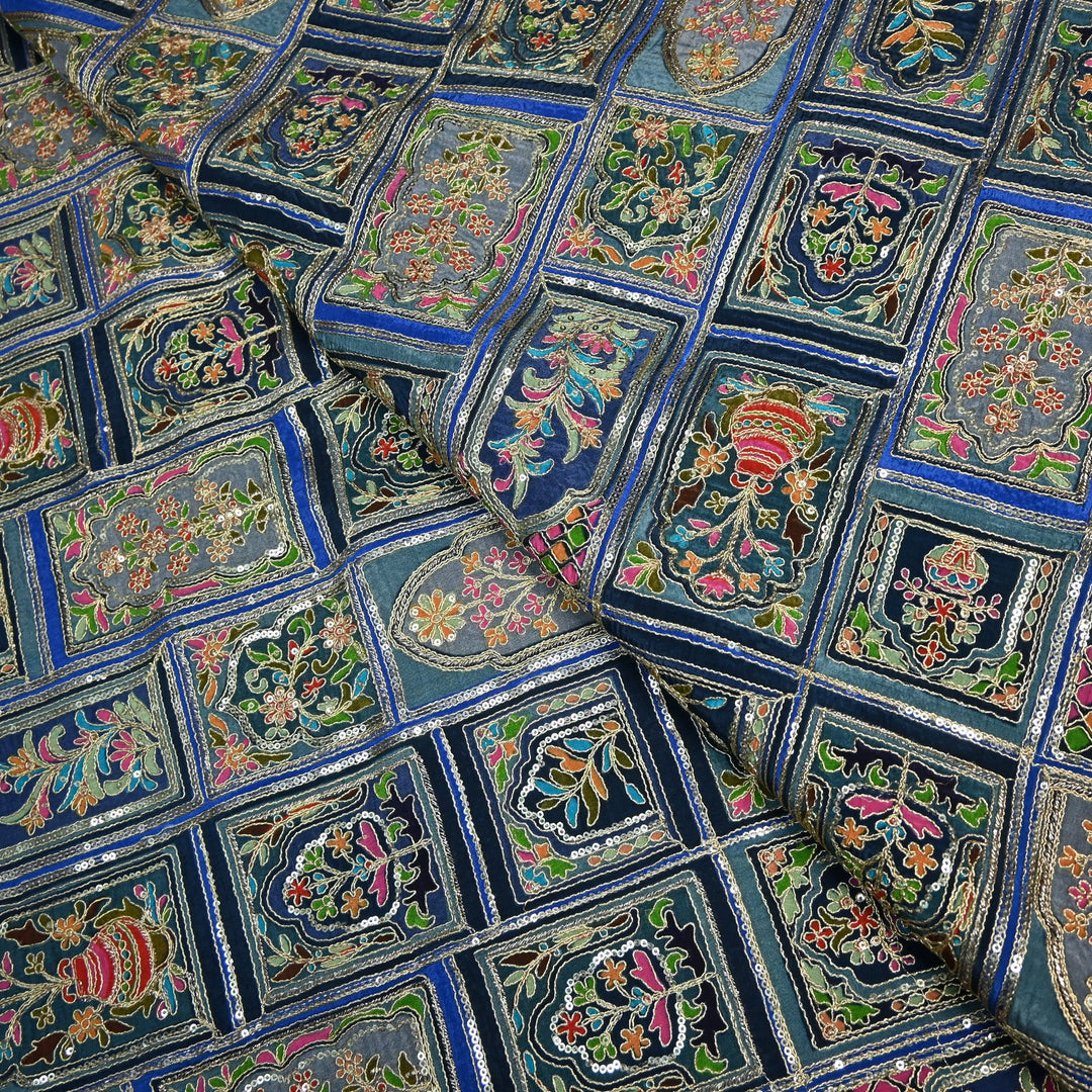 Beautiful Designer Crepe Position Prints, Zari & Sequin Embroidery Fabrics