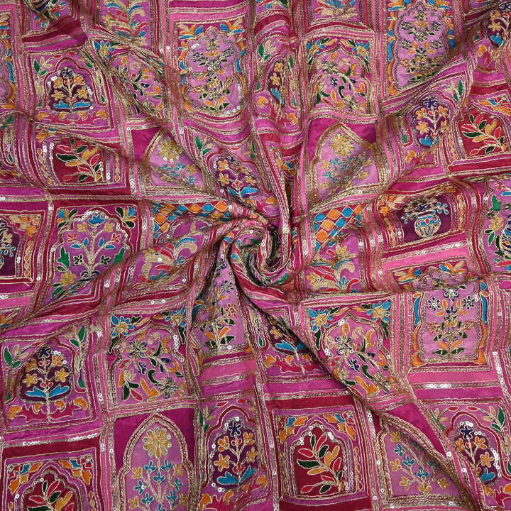 Beautiful Designer Crepe Position Prints, Zari & Sequin Embroidery Fabrics