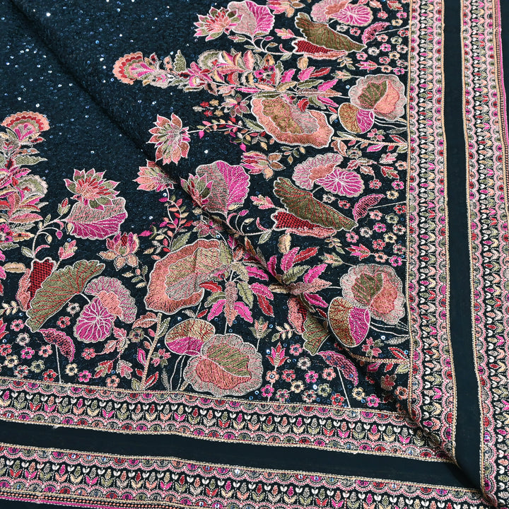 Teal Blue Color Georgette Multi Thread & Sequins Embroidery – Designer Embroidered Fabric - D28469-2