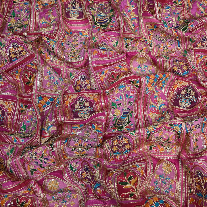 Beautiful Designer Crepe Position Prints, Zari & Sequin Embroidery Fabrics