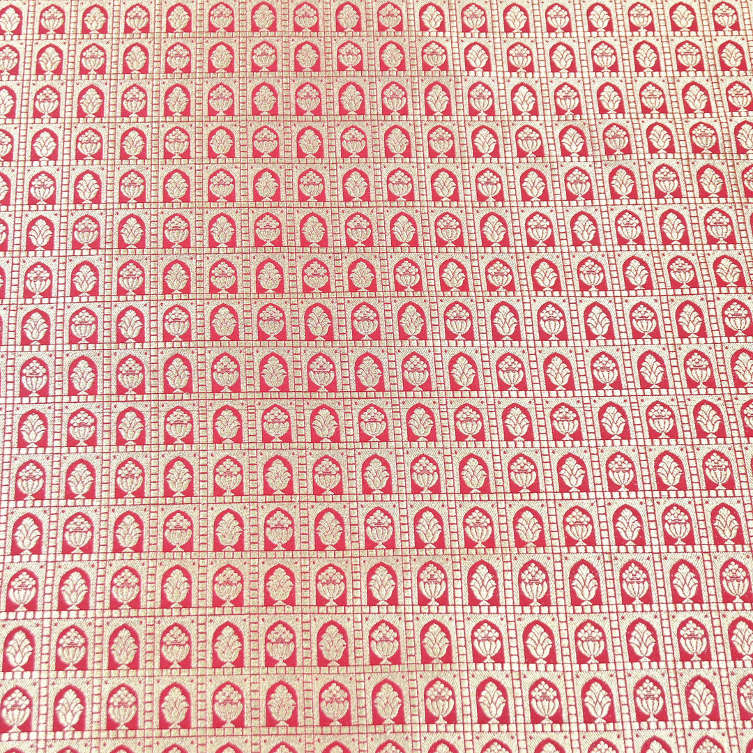 Chanderi Paudi Brocade Jaal Fabric – Traditional Designer Chanderi Silk Fabric | 180000-2