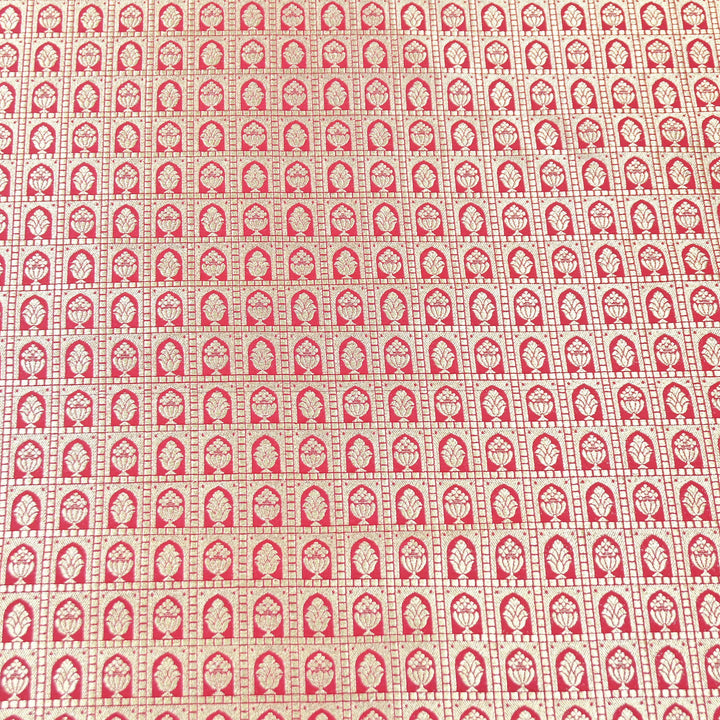Chanderi Paudi Brocade Jaal Fabric – Traditional Designer Chanderi Silk Fabric | 180000-2