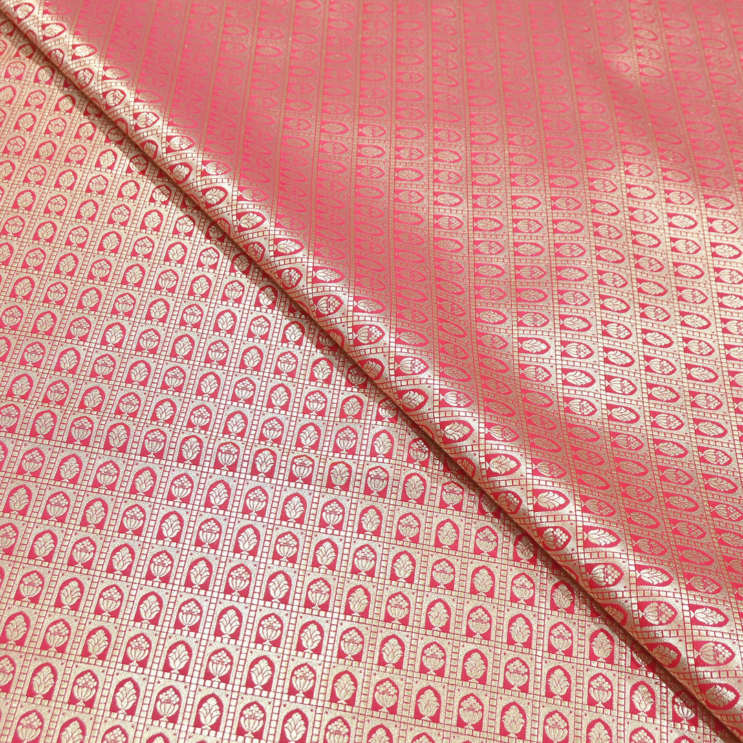 Chanderi Paudi Brocade Jaal Fabric – Traditional Designer Chanderi Silk Fabric | 180000-2