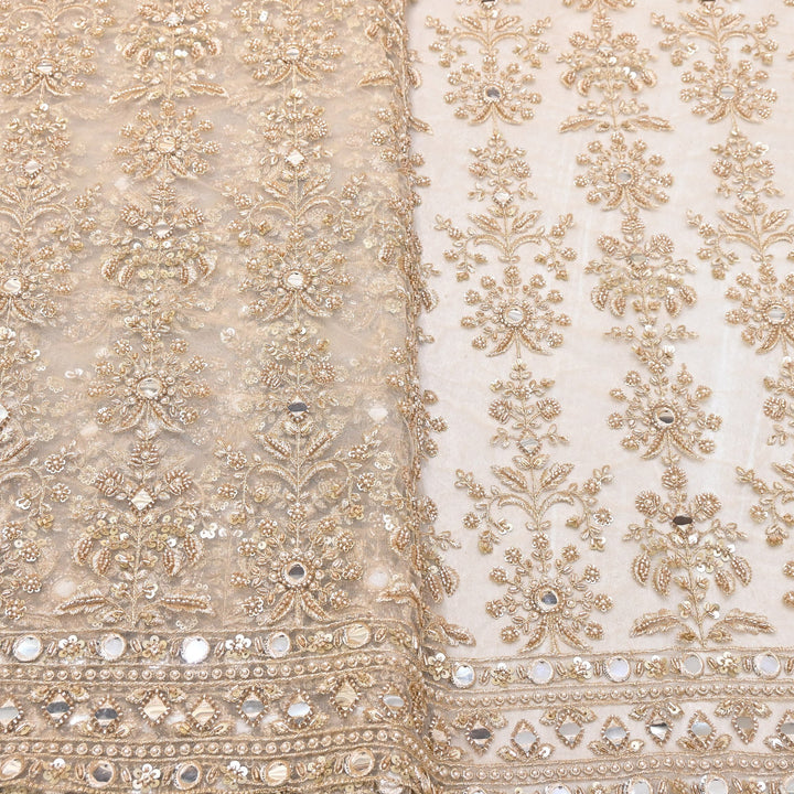 Premium Net Zari Moti Mirror & Sequins Embroidery Fabric | Designer Fabrics | V838C