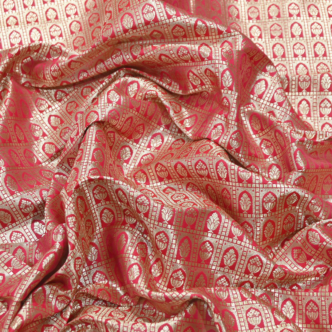 Chanderi Paudi Brocade Jaal Fabric – Traditional Designer Chanderi Silk Fabric | 180000-2