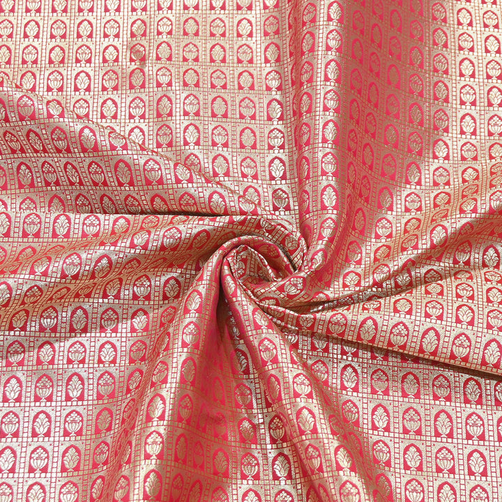 Chanderi Paudi Brocade Jaal Fabric – Traditional Designer Chanderi Silk Fabric | 180000-2