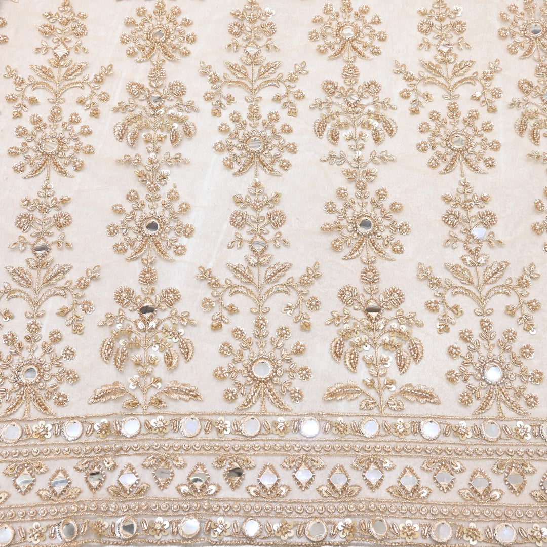 Premium Net Zari Moti Mirror & Sequins Embroidery Fabric | Designer Fabrics | V838C