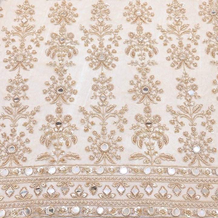 Premium Net Zari Moti Mirror & Sequins Embroidery Fabric | Designer Fabrics | V838C