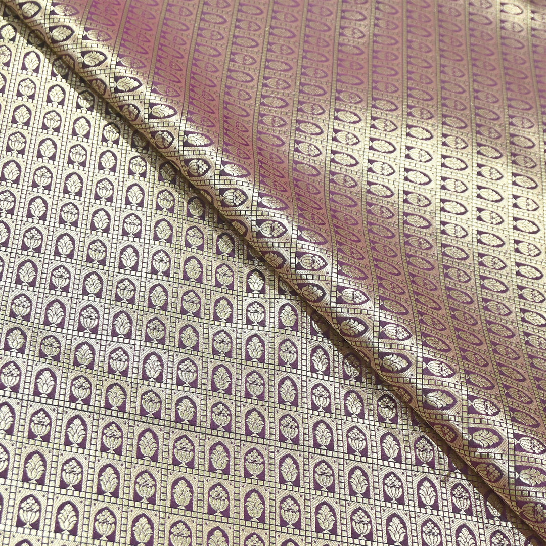 Chanderi Paudi Brocade Jaal Fabric – Traditional Designer Chanderi Silk Fabric | 180000-3