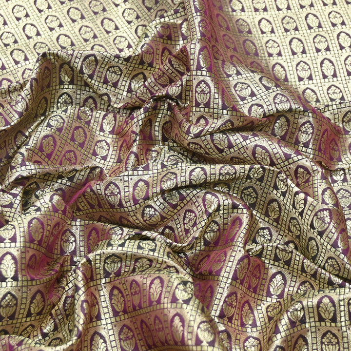Chanderi Paudi Brocade Jaal Fabric – Traditional Designer Chanderi Silk Fabric | 180000-3