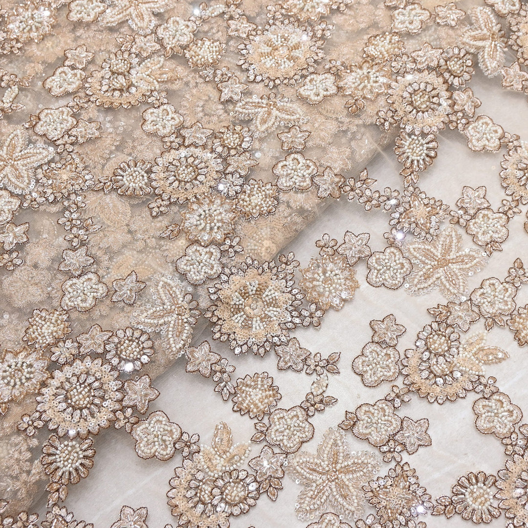 Premium Net Fabric with Zari, Moti & Sequins Embroidery | Designer Fabrics | V2602C