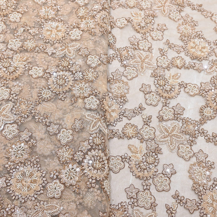 Premium Net Fabric with Zari, Moti & Sequins Embroidery | Designer Fabrics | V2602C