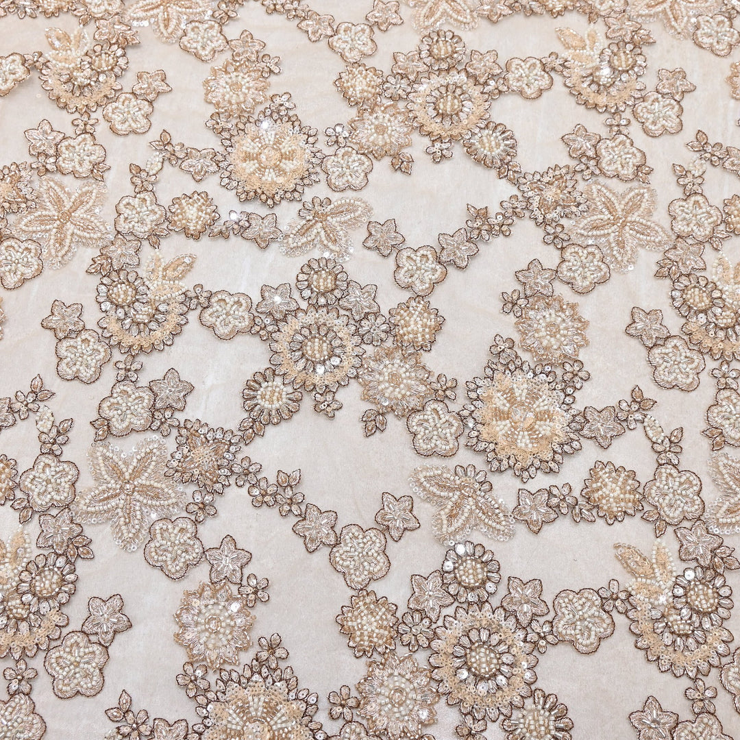 Premium Net Fabric with Zari, Moti & Sequins Embroidery | Designer Fabrics | V2602C