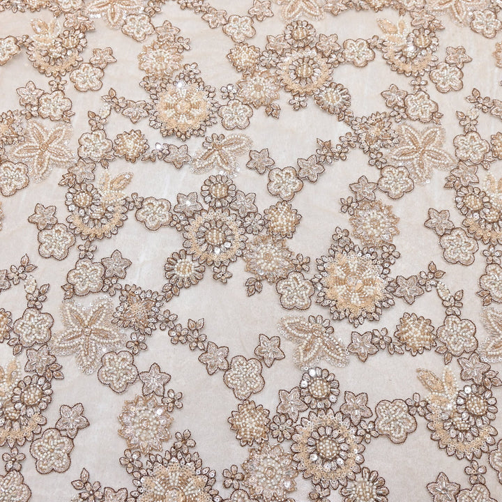 Premium Net Fabric with Zari, Moti & Sequins Embroidery | Designer Fabrics | V2602C