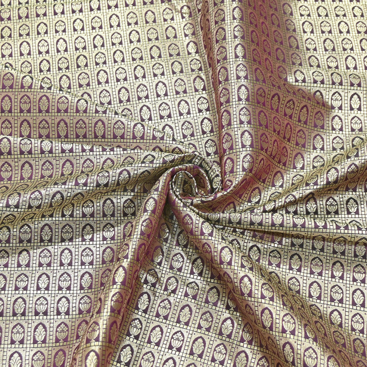 Chanderi Paudi Brocade Jaal Fabric – Traditional Designer Chanderi Silk Fabric | 180000-3